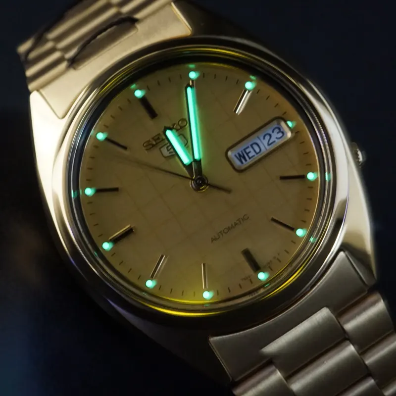 Seiko 5 Grid Dial Automatic Gold-tone Men's Watch- SNXL72k